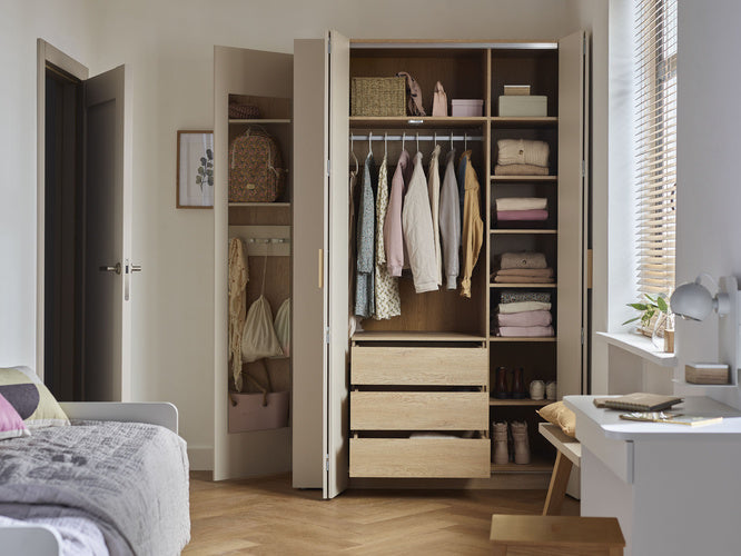 Stor cabinet system - presets 125x225 Stor interior Maxi short handle metal body front side overlays ruhásszekrény, rózsaszín arany tölgy homok bézs