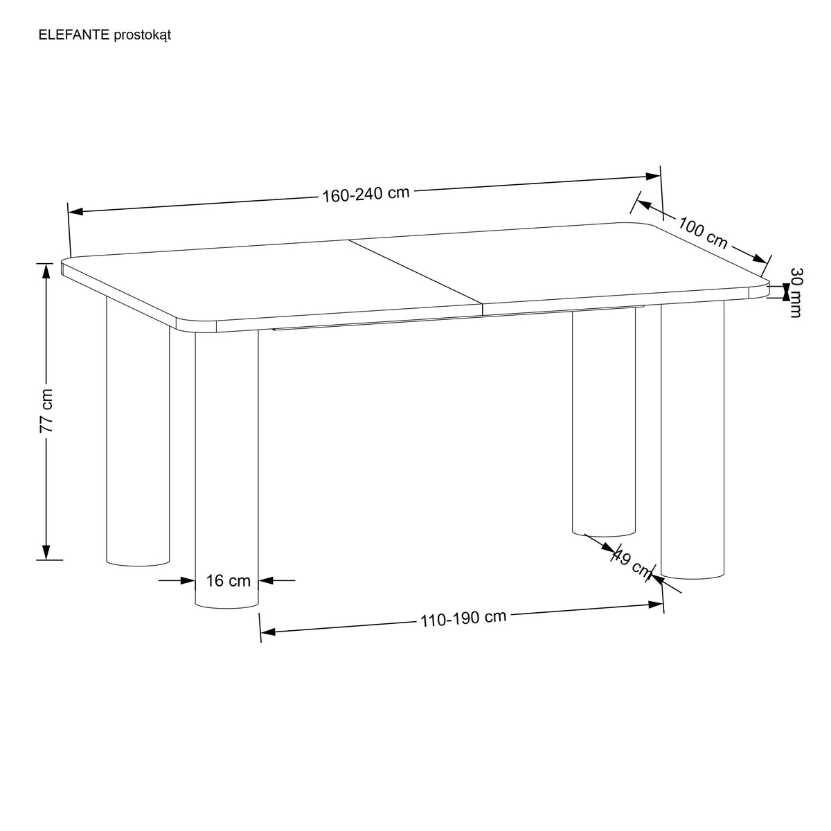 Elefante Rectangle bővíthető étkezőasztal