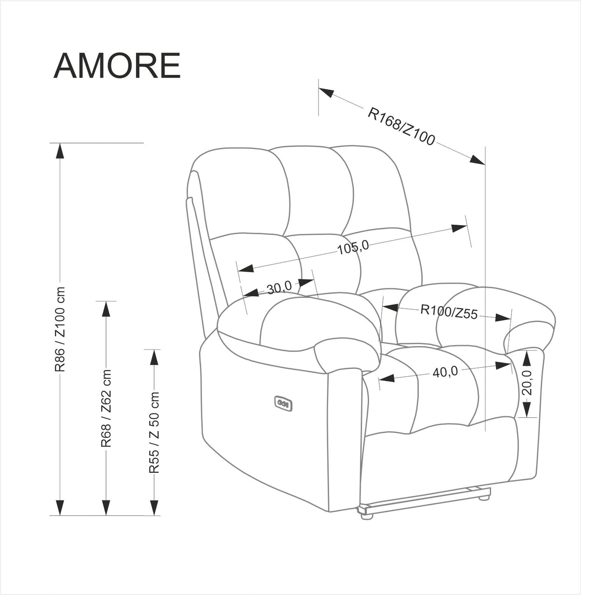 Amore elektromosan dönthető pihenőfotel