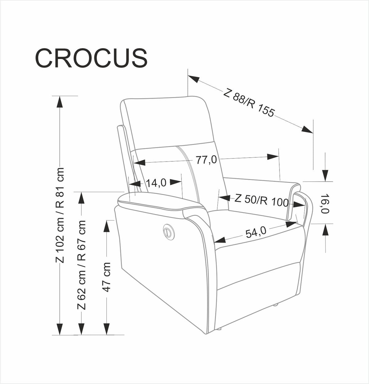 Crocus elektromosan dönthető pihenőfotel