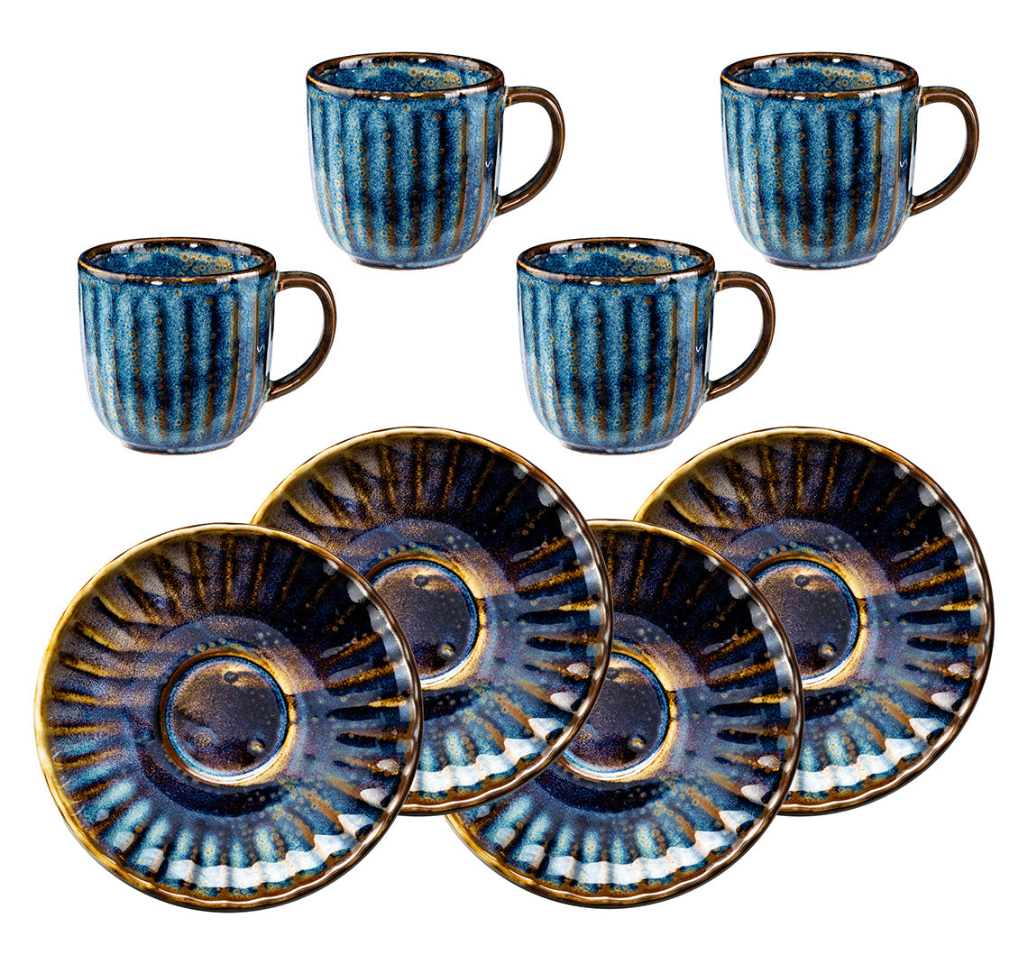 Szett 4 espresso cups saucers Deep teás- és kávéskészlet, kék