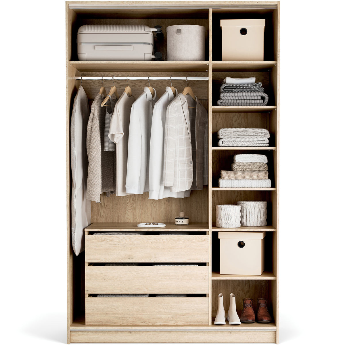 Stor cabinet system - presets 140x225 Stor MAXI interior long handle metal body front ruhásszekrény, fekete tölgy fehér