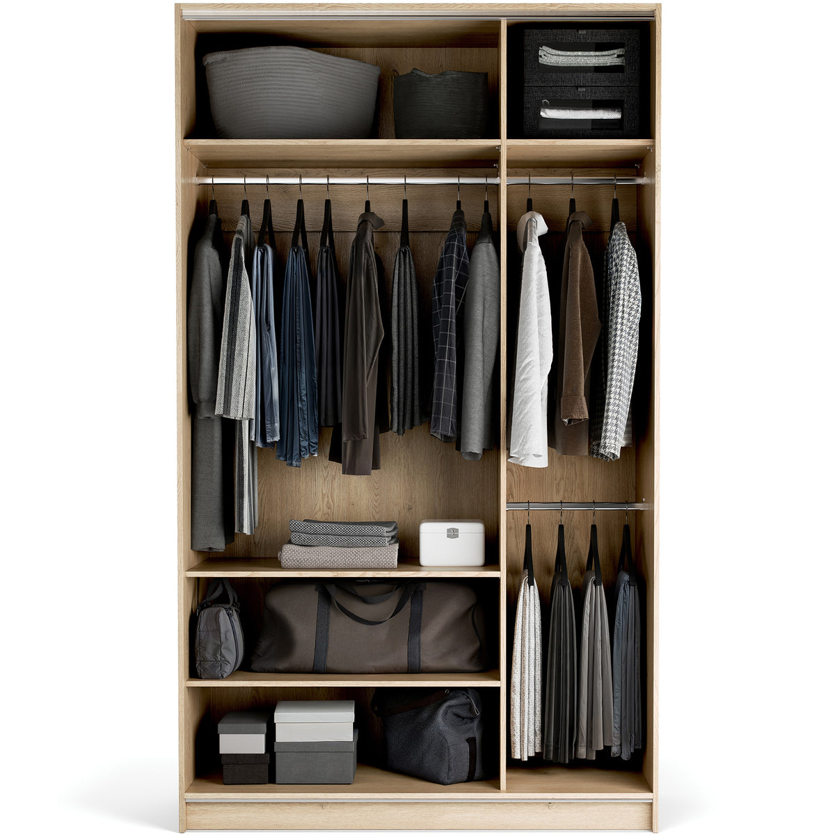 Stor cabinet system - presets 140x240 Stor interior EASY handle short rounded body front ruhásszekrény, tölgy fehér