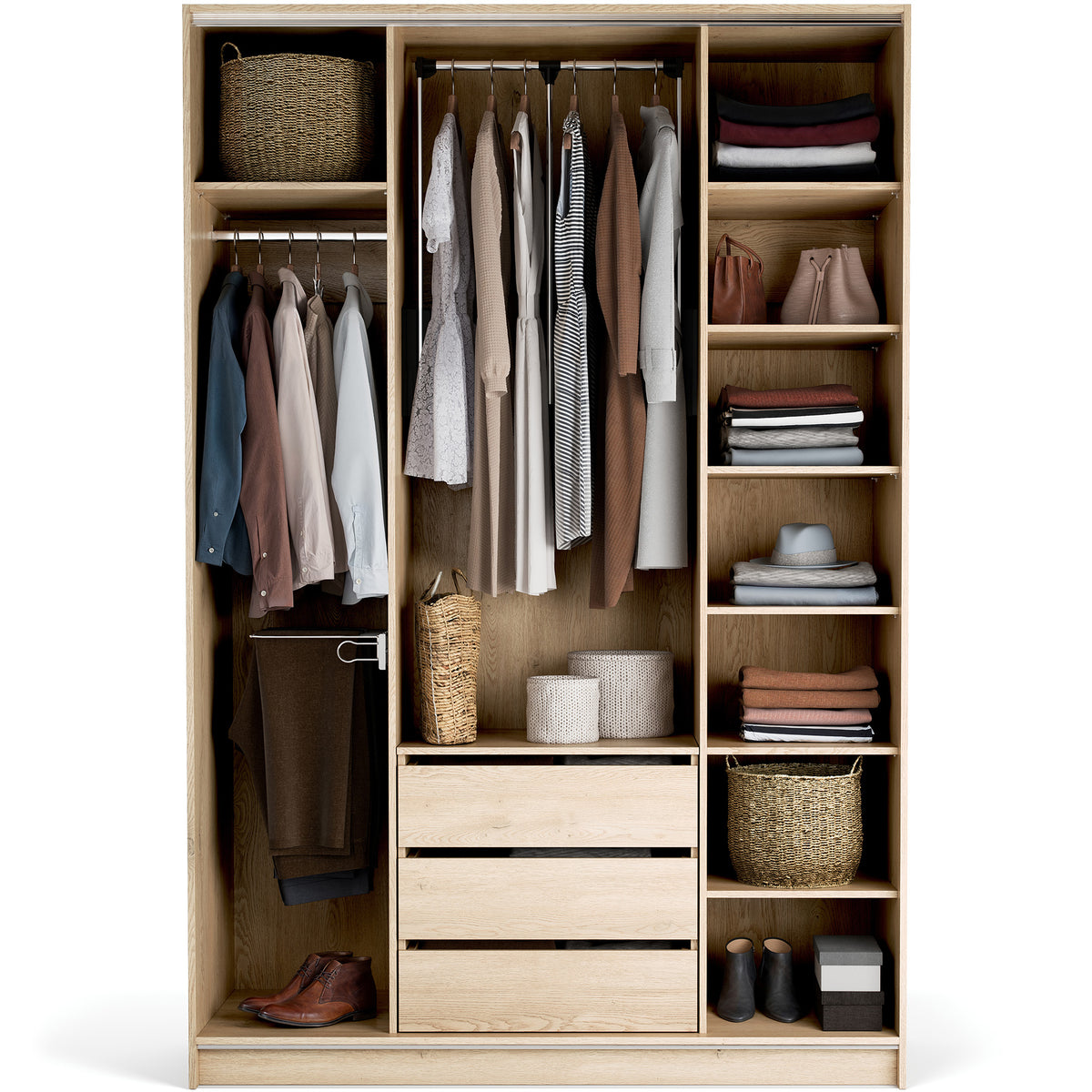 Stor cabinet system - presets 160x240 Stor interior Maxi handle short rounded body front ruhásszekrény, tölgy homok bézs