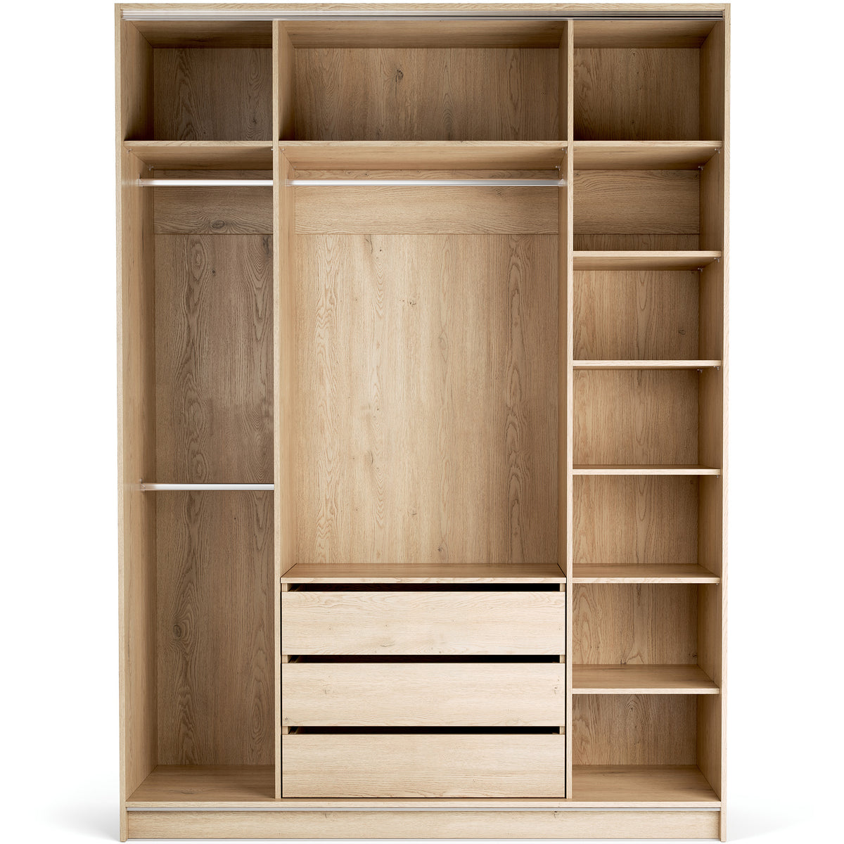 Stor cabinet system - presets 175x240 Stor COMFORT interior long handle metal body front side overlays ruhásszekrény, fekete tölgy homok bézs
