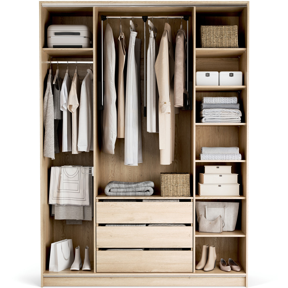 Stor cabinet system - presets 175x240 Stor interior Maxim long handle rounded body front ruhásszekrény, tölgy