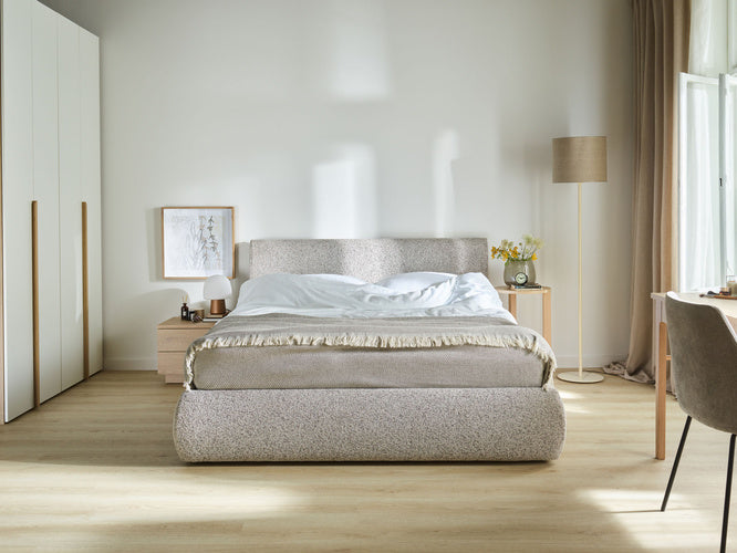 Nuva kárpitozott ágy 160×200, ágyneműtartóval, normál fejtámlával