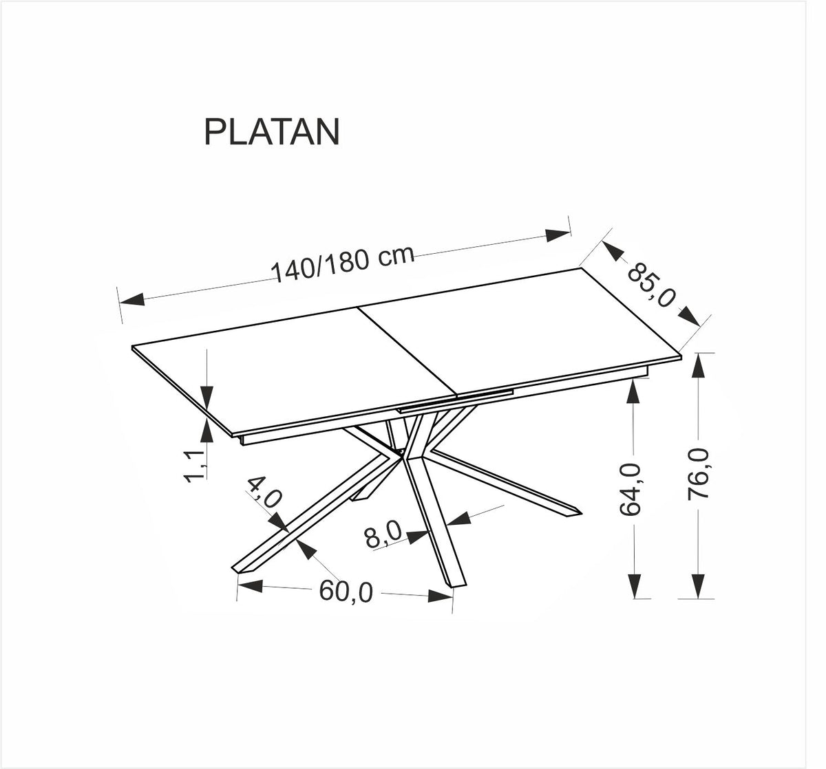 Platan bővíthető étkezőasztal