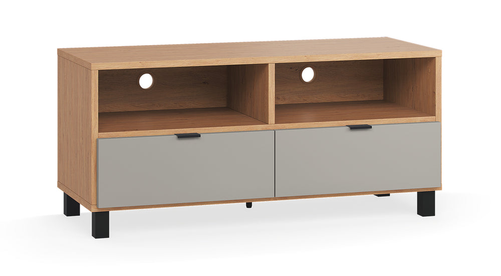Simple 120 TV-szekrény fekete lábbal, tölgy/szürke
