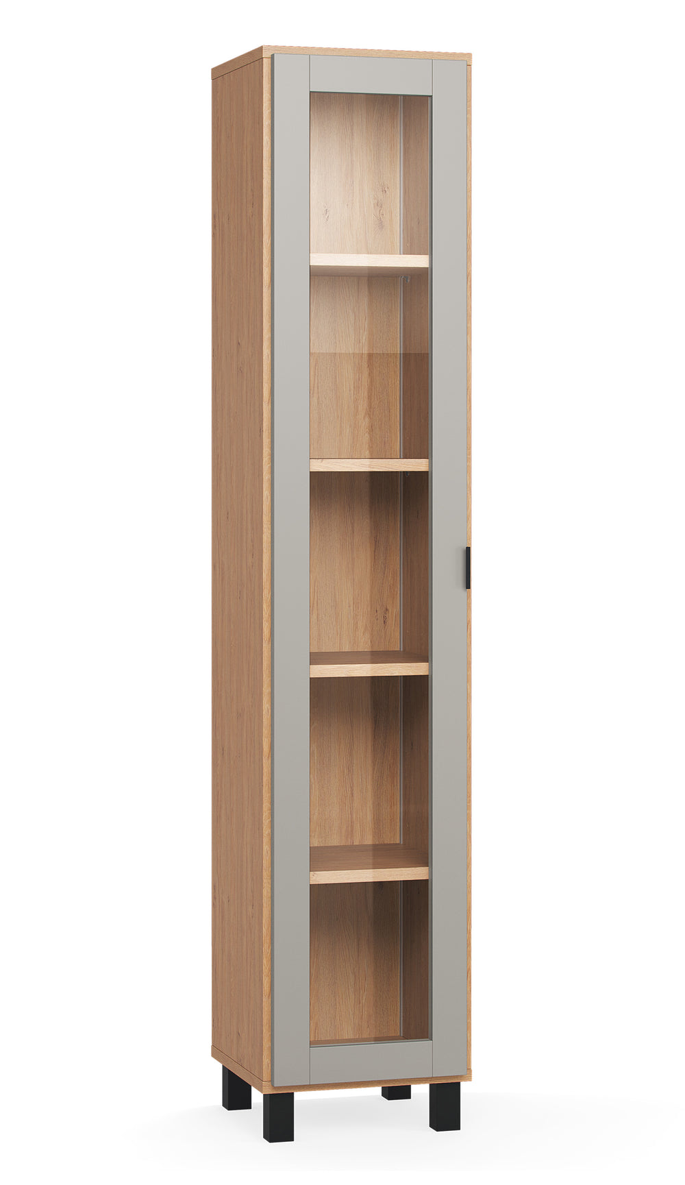 Simple keskeny vitrin fekete lábbal, tölgy/szürke