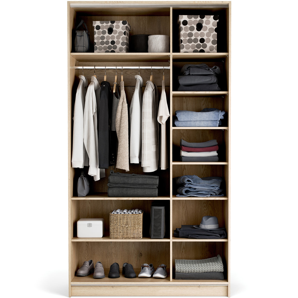 Stor cabinet system - presets 125x225 Stor COMFORT interior long handle rounded body front ruhásszekrény, tölgy homok bézs