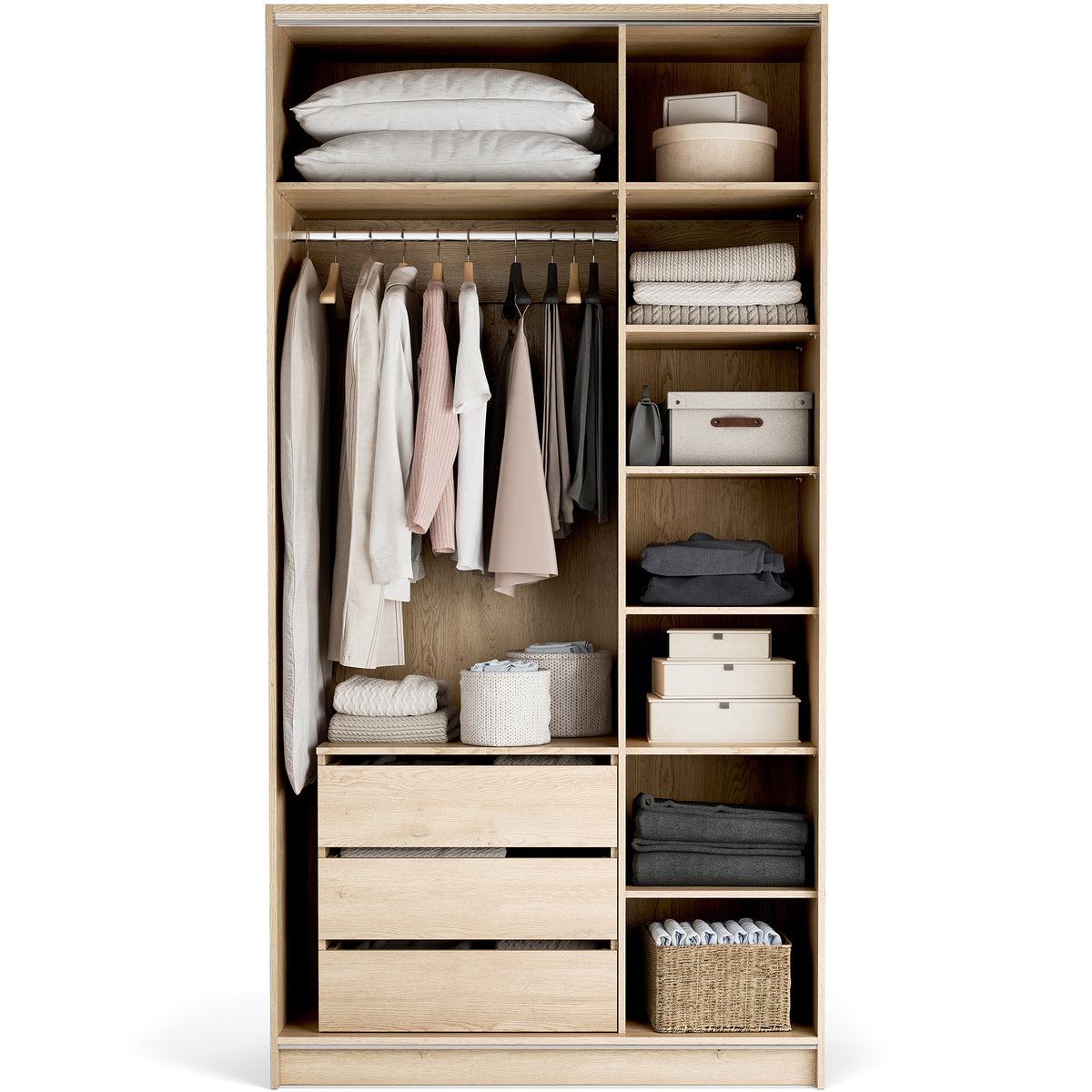 Stor cabinet system - presets 125x240 Stor Maxi interior short handle rounded body front ruhásszekrény, tölgy