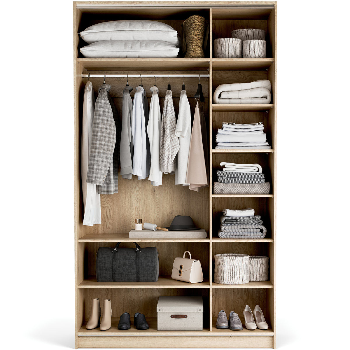 Stor cabinet system - presets 140x240 Stor interior COMFORT handle short rounded body front ruhásszekrény, tölgy homok bézs