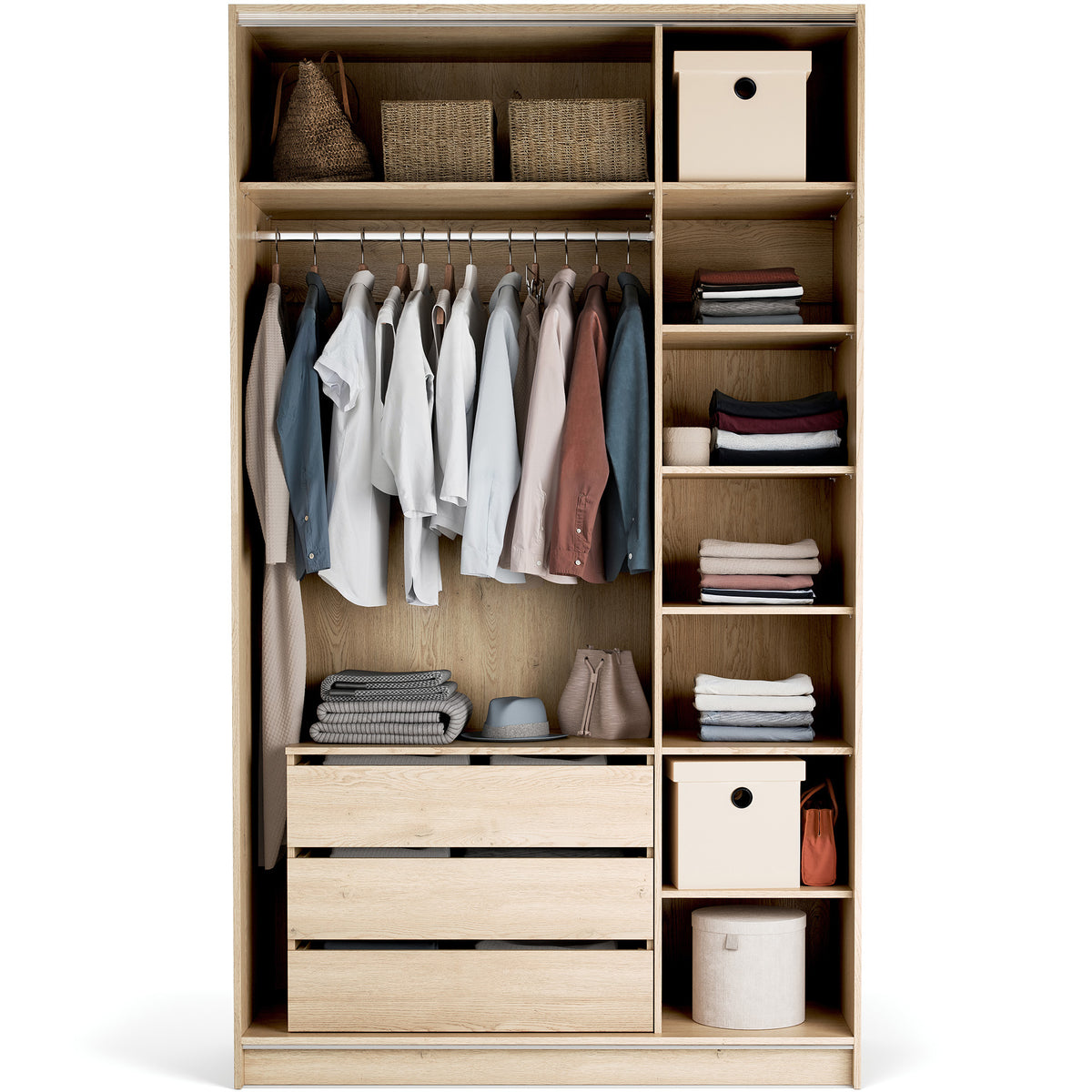 Stor cabinet system - presets 140x240 Stor Maxi interior short handle rounded body front side overlays ruhásszekrény, arany tölgy fehér