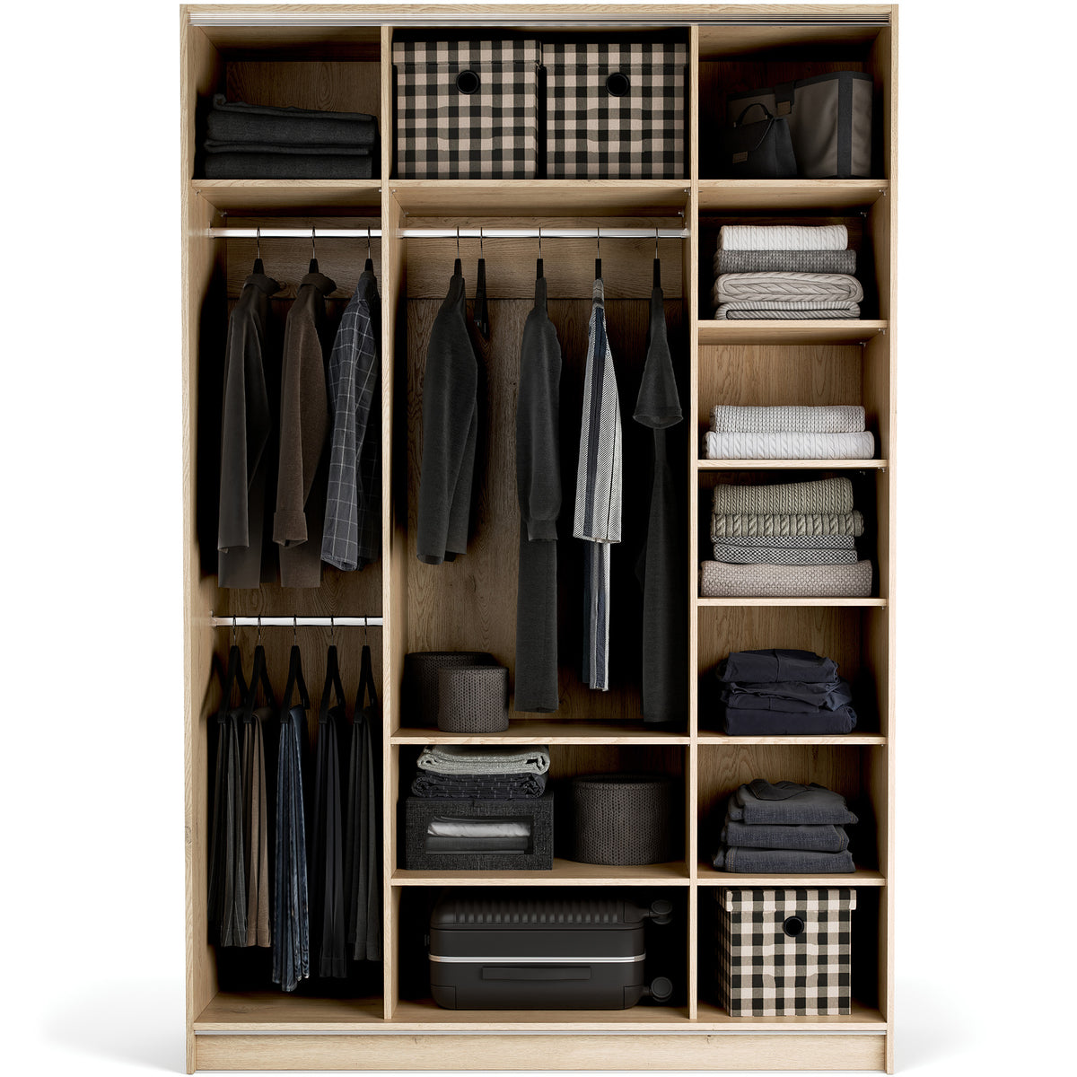 Stor cabinet system - presets 160x240 Stor interior EASY long handle metal body front ruhásszekrény, fekete tölgy fehér
