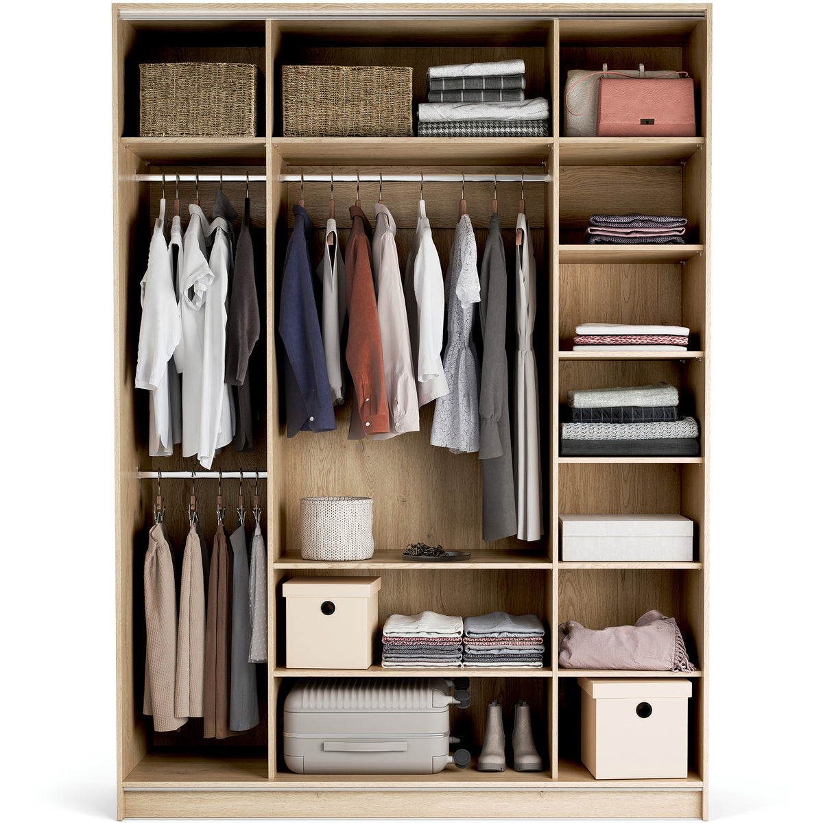 Stor cabinet system - presets 175x240 Stor interior EASY handle short rounded body front ruhásszekrény, tölgy fehér