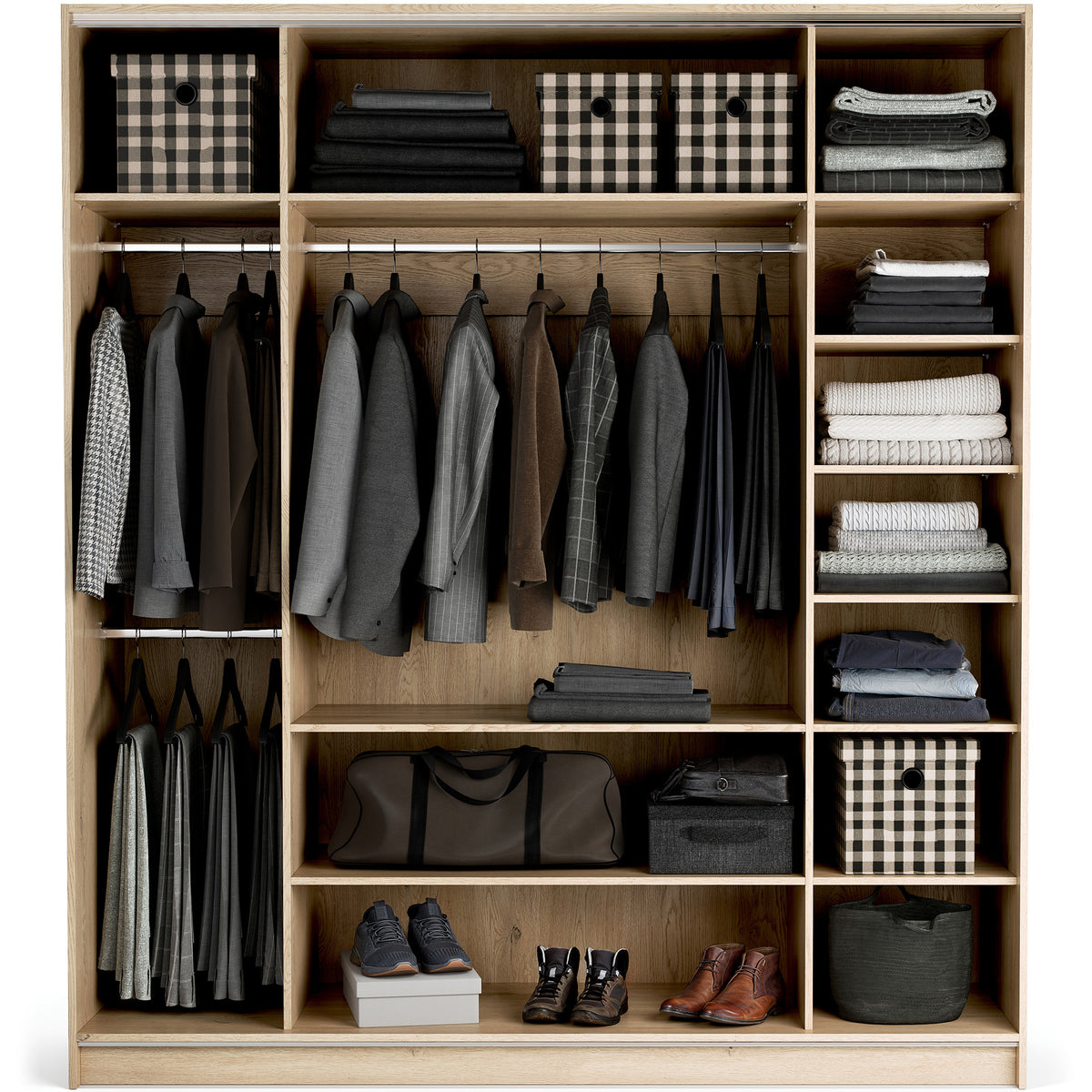 Stor cabinet system - presets 200x225 Stor interior EASY handle short rounded body front ruhásszekrény, tölgy homok bézs