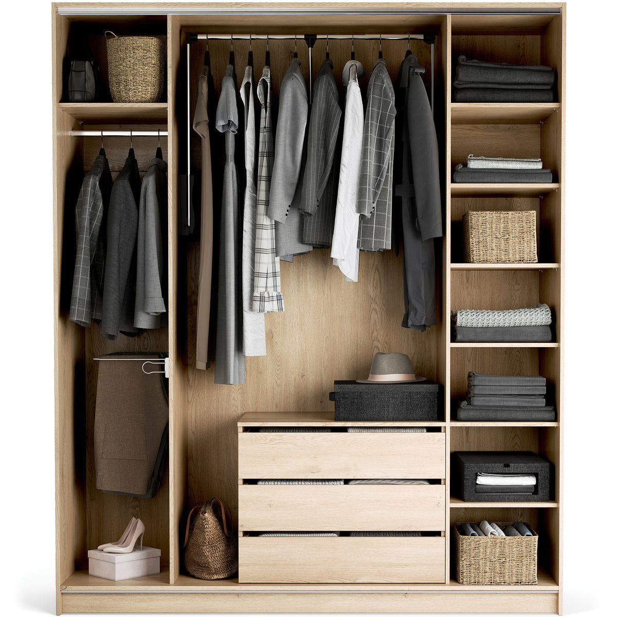 Stor cabinet system - presets 200x240 Stor Maxi interior short handle metal body front side overlays ruhásszekrény, rózsaszín arany tölgy homok bézs