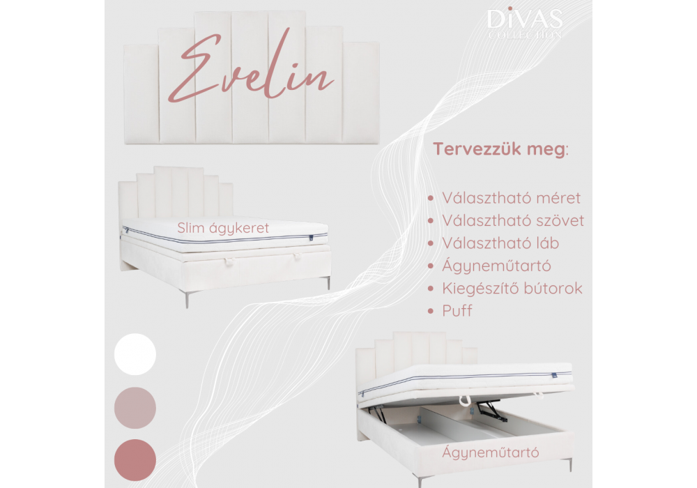Eveline tervezhető egyedi kárpitozott  ágy - Divas Lakberendezés