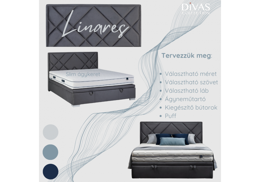 Linares tervezhető egyedi kárpitozott  ágy - Divas Lakberendezés