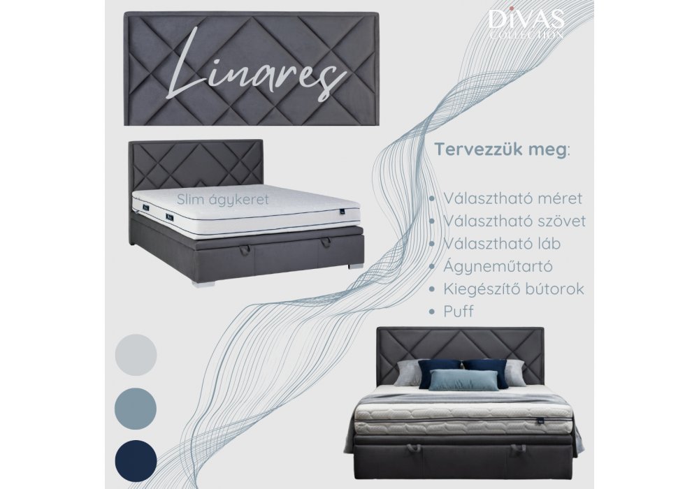 Linares tervezhető egyedi kárpitozott  ágy - Divas Lakberendezés