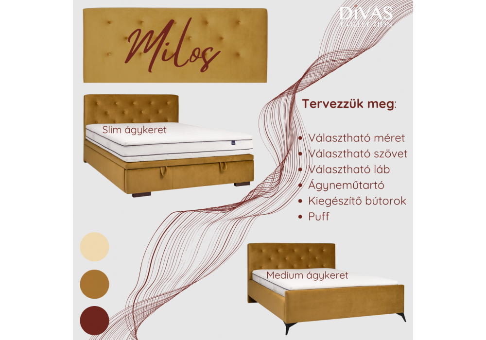 Milos tervezhető egyedi kárpitozott  ágy - Divas Lakberendezés