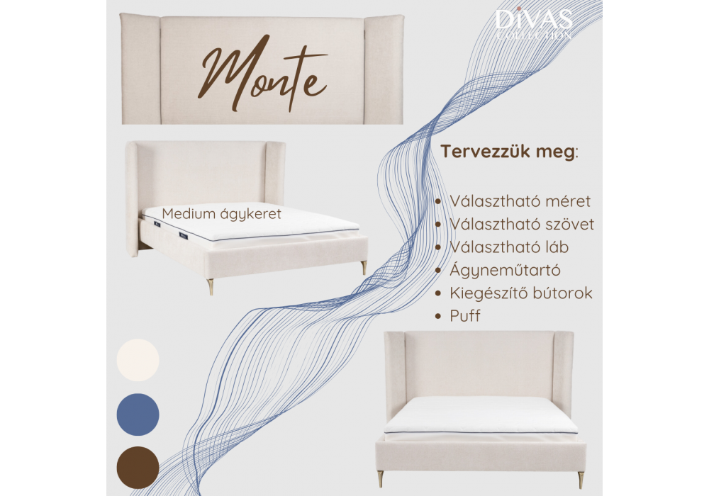 Monte tervezhető egyedi kárpitozott  ágy - Divas Lakberendezés