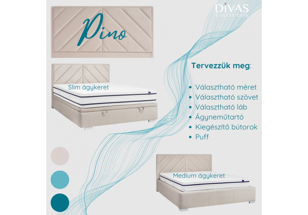 Pino tervezhető egyedi kárpitozott  ágy - Divas Lakberendezés
