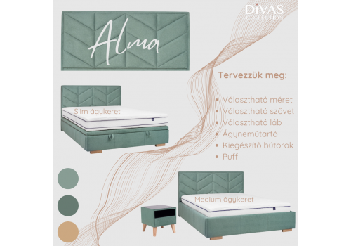 Alma tervezhető egyedi kárpitozott  ágy - Divas Lakberendezés
