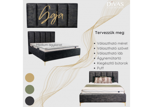 Gaja tervezhető egyedi kárpitozott  ágy - Divas Lakberendezés