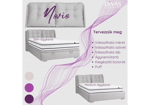 Novio tervezhető egyedi kárpitozott  ágy - Divas Lakberendezés