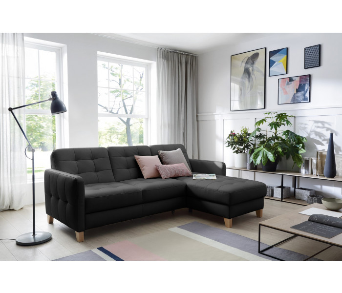 Gala Elio sarokkanapé fekete bőrrel